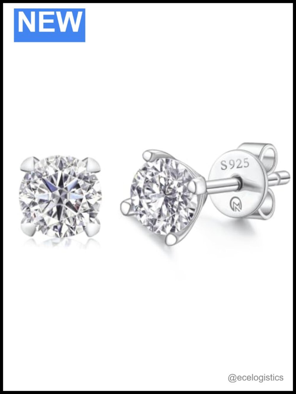 Moissanite Stud Earrings 925 Sterling Silver 18K White Gold Plated